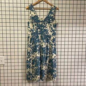 Joules, blue & white, bird/floral print dress; US 8, EUR 12/Medium